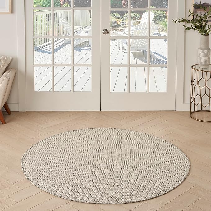 Nourison Home Courtyard Ivory Silver 5' x Round Area Rug - Easy Clean, Non Shedding, Bed Room, Living Room, Dining Room, Kitchen (5' x Round)