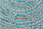 Circle Area Rug - 3 Ft' Round Blue Natural Chindi Cotton Jute Mat Geometric Kilim Rug Indoor Outdoor Use Flatweave Rugs for Bedroom Bedside Round Dining Table Mat Hall & Kitchen