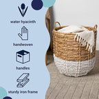 happimess BSK1003E Laurel 19.49" Bohemian Handwoven Abaca Hamper Basket with Handles, Seagrass Container for Decoration in Bedroom, Living Room, Laundry Room, Entryway, Natural, Natural/White