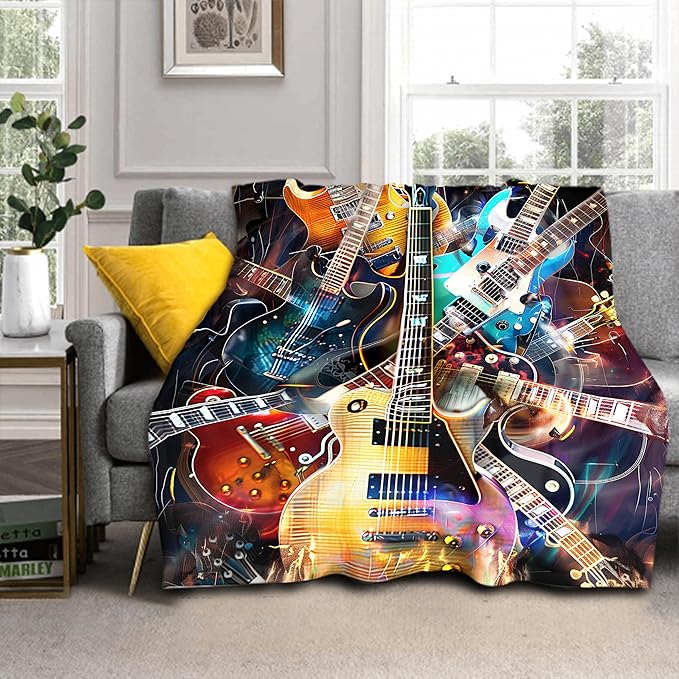 aportt Music Guitar Blanket Soft Flannel Lightweight Rock Instrument Throw Blanket Cozy Warm Blankets All Seasons Living Room Decor for Music Lover Use On Sofa Couch Bed Office 60x80 inch