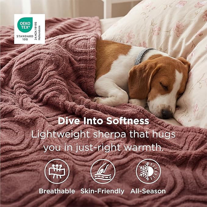 Bedsure GentleSoft Pink Throw Blanket for Women - Super Soft & Cozy, Fleece Blankets for Girls, Ideal for Couch & Bed, Dusty Rose, 50x70 Inches