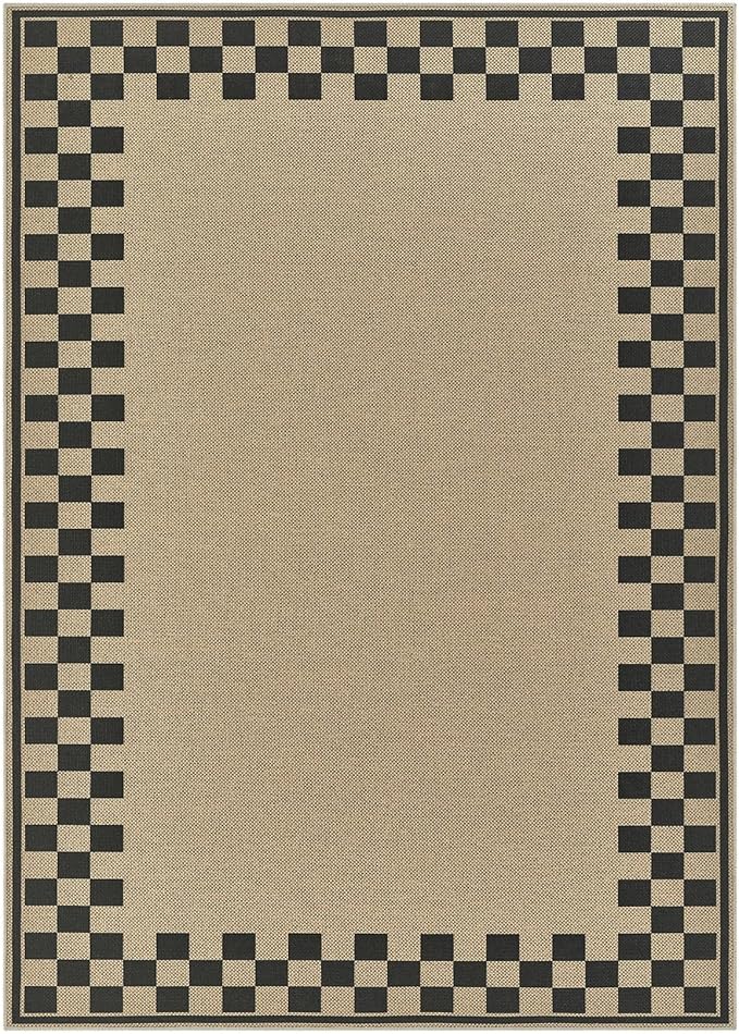 6x9 Jute Rug for Living Room: Farmhouse Carpet Indoor Outdoor Washable Non Slip Area Rug for Bedroom Patio Backyard Dining Room Table Home Office - Checkered Brown