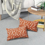 Burnt Orange Pillow Covers 12x20 Set of 2 Vintage Floral Rustic Old Style Cute Flower Print Rectangle Decorative Outdoor Pillowcases Seasonal Farmhouse Throw Cushion Case Couch Sofa Bed Decor