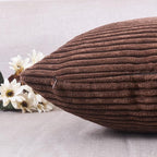 Home Brilliant Throw Pillow Covers 18x18 Set of 2 Solid Plush Corduroy Striped Square Cushion Covers Bed Decor, 18x18 inch, Brown