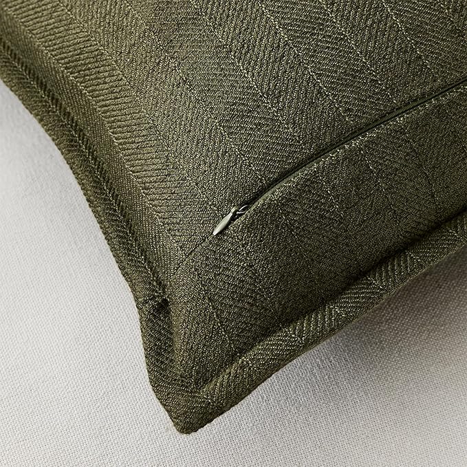 18x18 Linen Pillow Covers Olive Green Pack of 2 Farmhouse Boho Neutral Accents Striped Textured Square Decorative Throw Pillow Cases for Living Room Couch Bed Home Decor