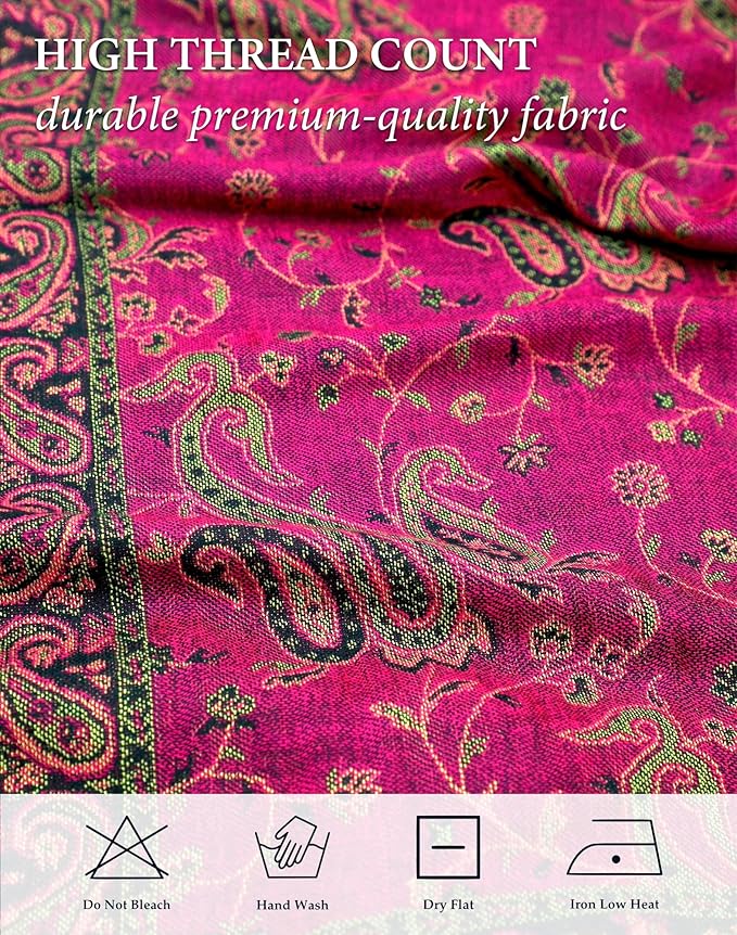 Achillea Reversible Paisley Pashmina Rave Scarf – Exotic Indian Shawls and Wraps for Evening Dresses, Festivals, All Seasons