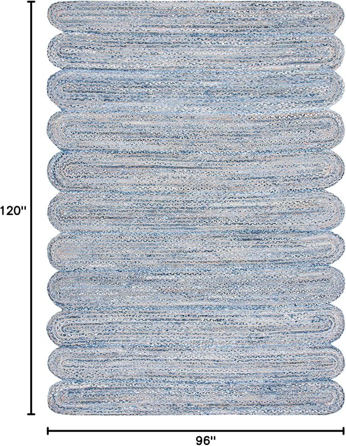 SAFAVIEH Area Rug 8x10 - Cape Cod Collection - Large - Blue & Natural, Handmade Braided Jute & Cotton, Ideal for Living Room, Bedroom, Office, Dining Space (CAP208L)