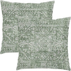 Sage Green Boho Throw Pillow Covers 24x24 Inch Decorative Square Bohemian Carpet Pattern Ethnic Pillow Cases Vintage Geographic Rug Cushion Covers Farmhouse Home Decor For Sofa Couch Outdoor Set of 2