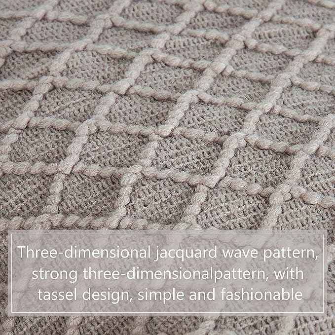 NTBAY Acrylic Knitted Throw Blanket, Lightweight and Soft Cozy Decorative Woven Blanket with Tassels for Travel, Couch, Bed, Sofa, 51x67 Inches, Taupe Checkered