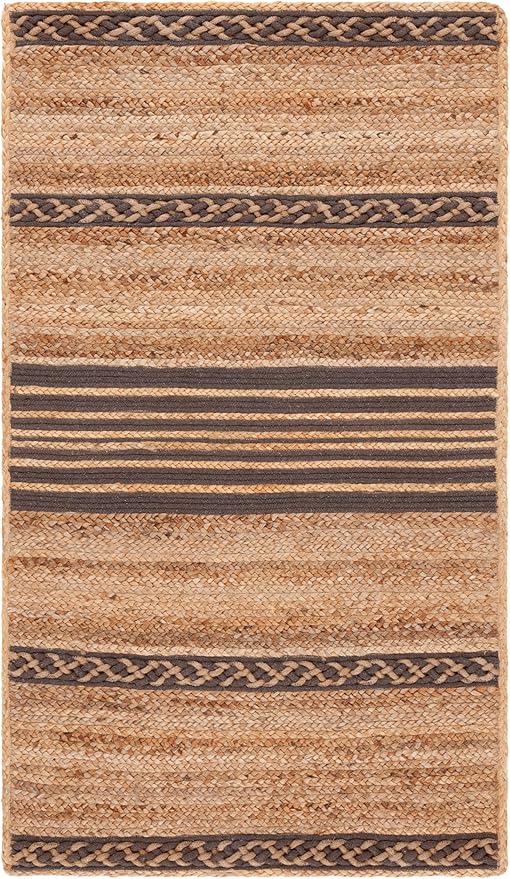 SAFAVIEH Natural Fiber Collection Accent Rug - 3' x 5', Natural & Brown, Handmade Stripe Boho Farmhouse Rustic Braided Jute, Ideal for High Traffic Areas in Entryway, Living Room, Bedroom (NFB262T)