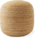 Casafield Hand-Braided Jute Pouf Ottoman Footrest, 18" W x 18" D x 18" H - Round, Natural Woven Boho Floor Cushion, Home Decor for Living Room