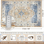 Amearea Vintage Design Area Rugs for Living Room, 6x9 Machine Washable Floral Collection Traditional Bedroom Rug, Low Pile Kids Room Print Carpet, No Slip Office Kitchen Home Decor, Blue and Orange