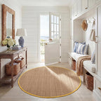 SAFAVIEH Area Rug 6' Round - Natural Fiber Collection - Natural & Gold, Seagrass, Basketweave Pattern with Border (NF114X)