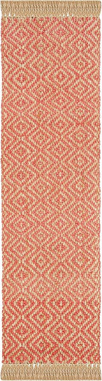 SAFAVIEH Natural Fiber Collection Runner Rug - 2'3" x 8', Fuchsia & Natural, Handmade Boho Diamond Tassel Jute, Ideal for High Traffic Areas in Living Room, Bedroom (NF266G)