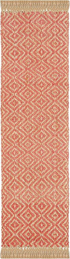 SAFAVIEH Natural Fiber Collection Runner Rug - 2'3" x 8', Fuchsia & Natural, Handmade Boho Diamond Tassel Jute, Ideal for High Traffic Areas in Living Room, Bedroom (NF266G)