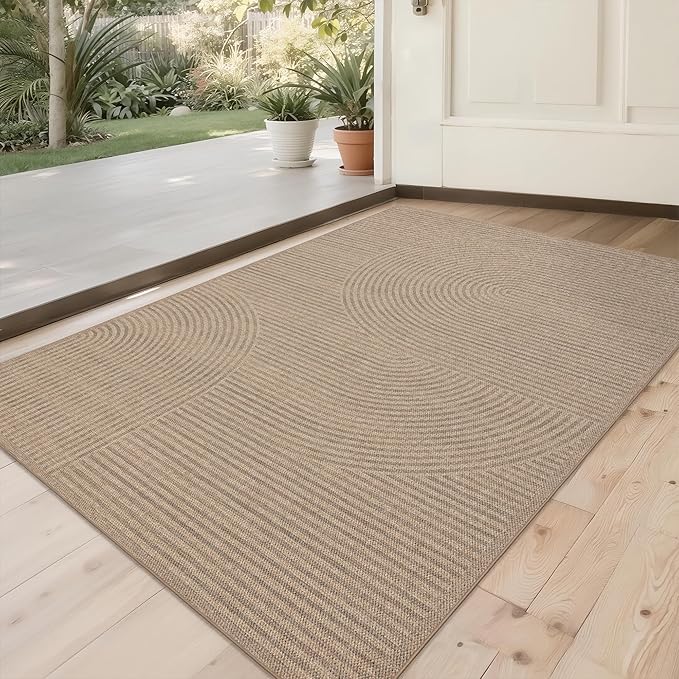 Easy Jute Rug 2x3: Indoor Outdoor Natural Boho Front Door Mat Non Slip - Farmhouse Neutral Contemporary Small Carpet for Entryway Kitchen Bathroom Bedroom Washable