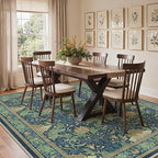 Bavni 9x12 Area Rugs, Floral Machine Washable Rugs for Living Room, Dinning Room, Bedroom, Non Slip Aesthetic Vintage Low Pile Durable Lightweight Farmhouse Rug, Tea Green/Blue