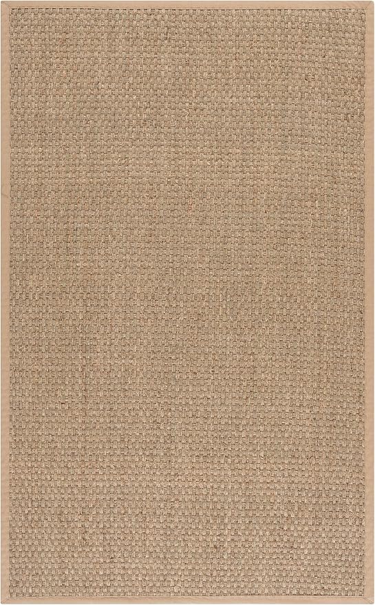 SAFAVIEH Area Rug 5x7 - Natural Fiber Collection - Natural & Beige, Seagrass, Basketweave Pattern with Border (NF114A)