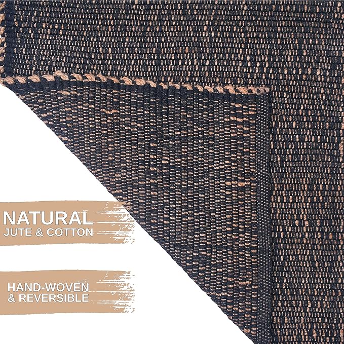 Charcoal Gray 2X4 Jute Rug Braided Construction - Farmhouse Woven Carpet - Mid-Century Modern Floor Covering for Entryway or Kitchen, 2' x 4'