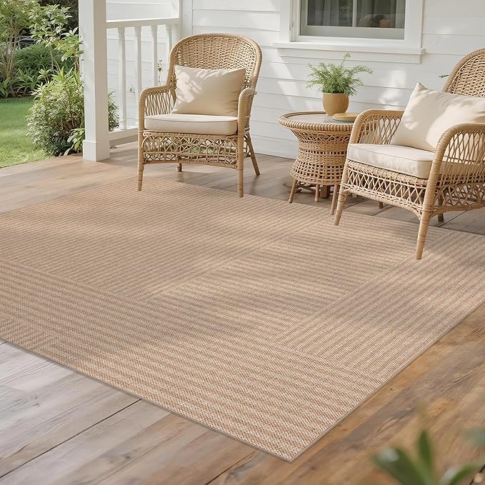 Easy Jute Rug 4x6: Indoor Outdoor Natural Boho Area Rugs for Living Room Patio Washable - Farmhouse Neutral Contemporary Carpet Mat for Entryway Bedroom Kitchen Backyard Sunroom Non Slip