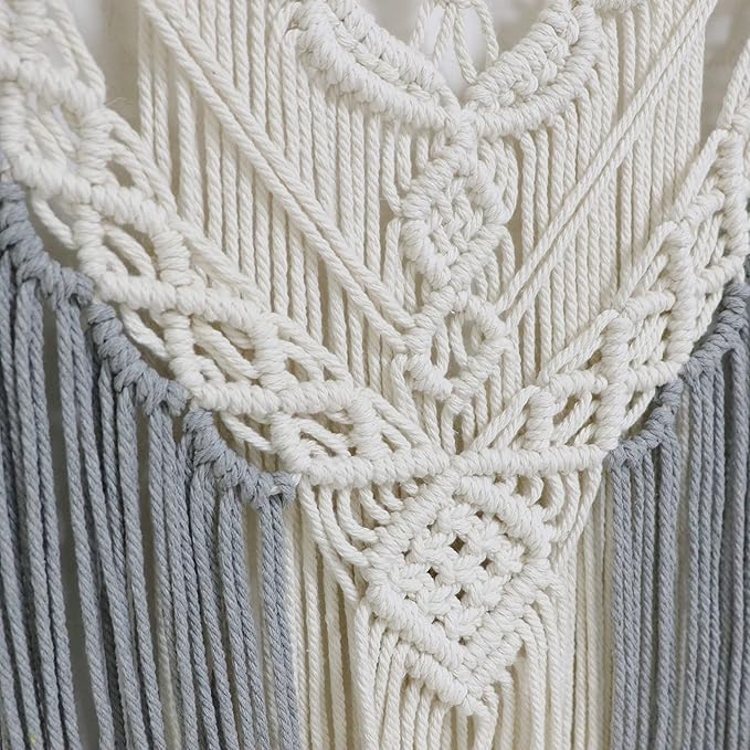 Macrame Wall Hanging Shelf Grey Floating Shelves Rope Shelf for Hanging Plants Grey Boho Decor for Bedroom Living Room,1 Tier