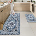 Arttown Kitchen Mats for Floor 2Pcs-Anti Fatigue Non Slip Mats for Kitchen Floor, Cushioned Waterproof & Stain-Resistant Boho Mat Set, Laundry Room, Office, Sink, Desk (Blue)