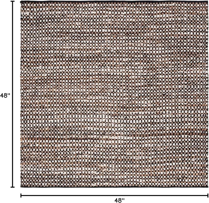 SAFAVIEH Natura Collection Square Rug - 4' Square, Black & Ivory, Transitional Design, Ideal for High Traffic Areas in Bedroom, Dining Room & Kitchen (NAT349Z-4SQ)