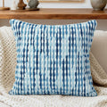 Boho Decorative Throw Pillow Covers 18x18 Inch, Chenille Tufted Pillow Cover Striped Textured Square Farmhouse Accent Pillowcase for Couch Sofa Bedroom Living Room, Blue White Stripe, 1 Pack