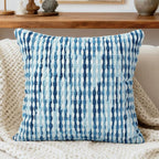 Boho Decorative Throw Pillow Covers 18x18 Inch, Chenille Tufted Pillow Cover Striped Textured Square Farmhouse Accent Pillowcase for Couch Sofa Bedroom Living Room, Blue White Stripe, 1 Pack