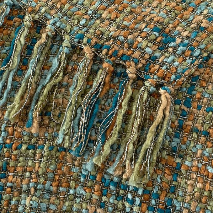 Multi-Color Gold Green Cable Woven Throw Blanket for Couch,50"X60" Boho Style Textured Blankets for Home Decor,Super Soft Warm Cozy Chunky Blanket with Decorative Tassels for Bed