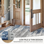 GENIMO 3x5 Area Rugs for Living Room, Machine Washable Non Slip Blue Rugs, Low Pile Lightweigt Modren Print Indoor Rug for Bedroom, Dining Room, Home Office, Blue Ivory