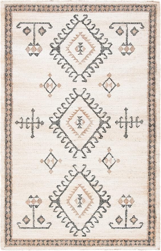 SAFAVIEH Kilim Collection Accent Rug - 4' x 6', Ivory & Black, Handmade Flat Weave Jute, Ideal for High Traffic Areas in Entryway, Living Room, Bedroom (KLM762A)