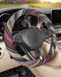 SEG Direct Boho Steering Wheel Cover with Baja Blanket Cloth, Ethnic Style Auto Wheel Cover Made of Coarse Flax, Fits 14 1/2-15 1/4 inches Car Wheel