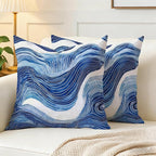 2 Pack Navy Blue and White Waved Throw Pillows Covers 18x18 Inch Decorative Modern Abstract Light Blue White Pillowcases Farmhouse Cushion Covers for Couch Bed Sofa Farmhouse Boho Spring Home Decor