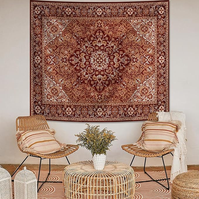 Apdidl Boho Mandala Hippie Wall Tapestry for Bedroom Aesthetic, Indian Bohemian Floral Tapestries Blanket Art Decor, Vintage Orange Fabric Vertical Wall Hanging for Living Room Dorm 90" X 71"