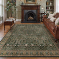 Bavni Washable Rugs 9x12-Machine Washable Rug Lightweight Low Pile, Vintage Floral Rug Non-Shedding Distressed Throw Carpet for Living Room Bedroom Office, Dark Green/Multi