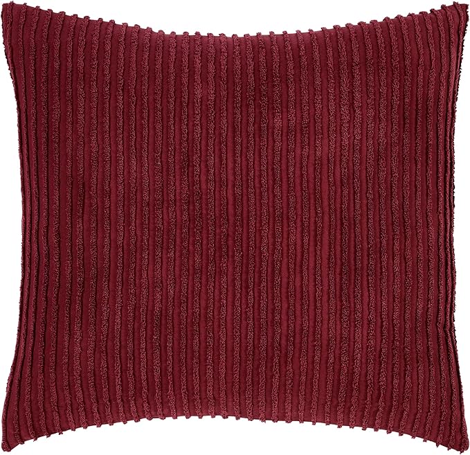 Better Trends Jullian Collection is Super Soft and Light Weight in Bold Stripes Design 100% Cotton Tufted Unique Luxurious Machine Washable Tumble Dry, Euro Sham, Burgundy