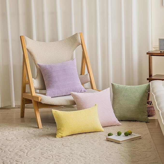 Home Brilliant Throw Pillow Covers for Bed 2 Pieces Throw Pillows Corduroy Light Purple Toss Pillowcases for Wedding Bedroom Couch, 40cm, 16x16 Inch, Lavender