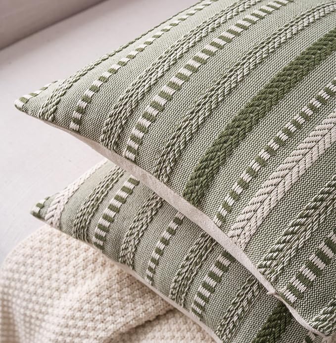 Boho Throw Pillow Covers 20x20 Inch Set of 2, Farmhouse Decorative Couch Pillow Cases, Green Accent Pillows of Bed, Sofa Bedroom Living Room Home Decor Cushion Cover