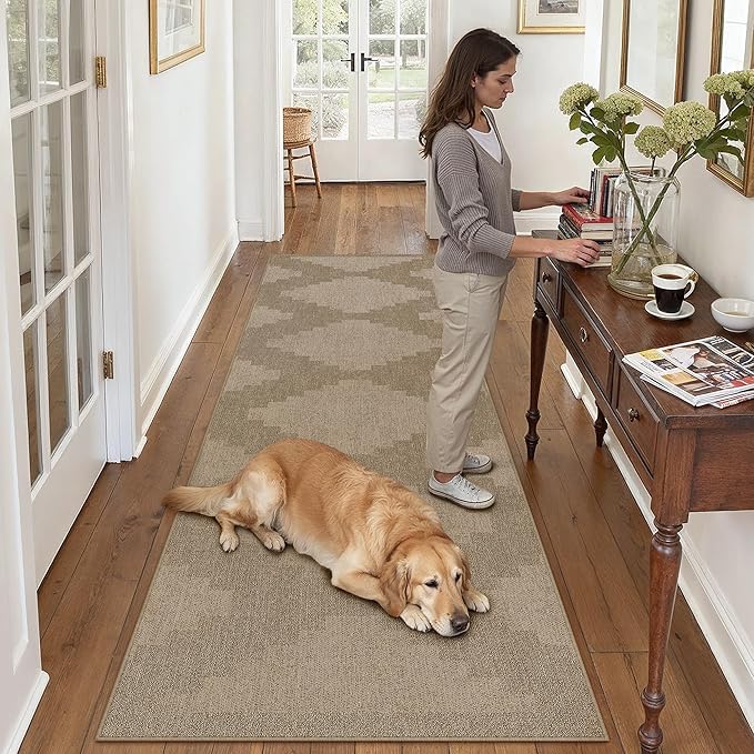 2.6x8 Easy Jute Runner Rug Washable Brown Neutral Hallway Outdoor Rug for Patio Lightweight Non Slip No Sheding Carpet Entryway Bathroom Backyard Porch Kitchen
