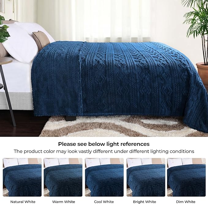 Superior Fleece Boho Jacquard Blanket, Decorative Blankets for Bedroom, Sofa, Plush, Fluffy, Soft, Cute Room Decor, Beautiful Cover, Comfort Essentials, Arctic Collection, Full/Queen, Navy Blue