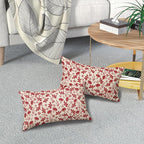 Red Floral Pillow Covers 12x20 Set of 2 Vintage Rustic Old Style Cute Small Flower Cream Print Rectangle Decorative Outdoor Pillowcases Fall Farmhouse Throw Cushion Case Couch Sofa Bed Decor