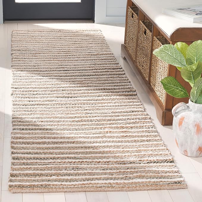 SAFAVIEH Cape Cod Collection Area Rug - 2'3" x 8' Runner, Natural/Green, Geometric Design, Ideal for High Traffic Areas in Living Room, Bedroom, Dining (CAP151Y)