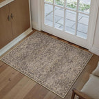 HUGEAR 2x3 Entryway Area Rug Retro Brown Small Rug Machine Washable Door Mat Vintage Floral Low Pile Carpet Vacuumable Distressed Throw Rug Entrance Kitchen Bathroom Bedroom Non Slip Lightweight