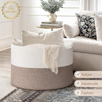 INDRESSME 115L Extra Large Blanket Basket, Soft Cotton Rope Storage Basket for Organizing, Home Decor, Toys, Laundry & Towels, Toy Storage Organizer for Living Room & Nursery, White & Brown