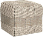 SIMPLIHOME Elmer Square Pouf - 18 inch Wide Handwoven Jute and Cotton Ottoman in Natural and Grey, Contemporary Footstool or Extra Seating for Living Room, Bedroom, or Kids Room, Assembled