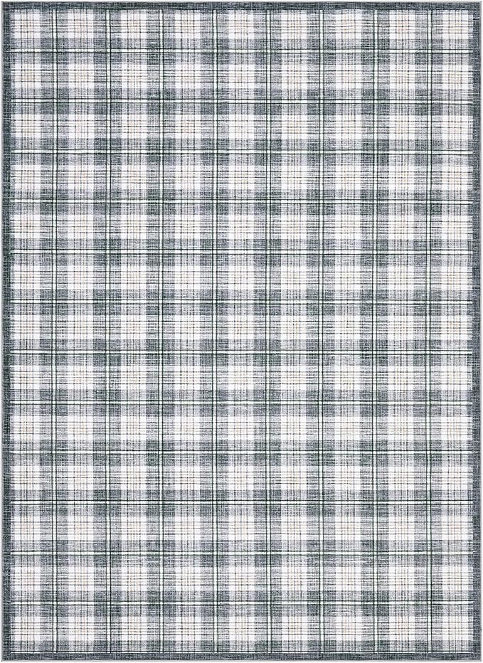 GarveeHome Checkered Area Rugs 5x7 for Living Room, Machine Washable Non Slip Backing Rug, Stain Resistant Low-Pile Indoor Outdoor Carpet for Bedroom Dining Room Office Nursery Grey