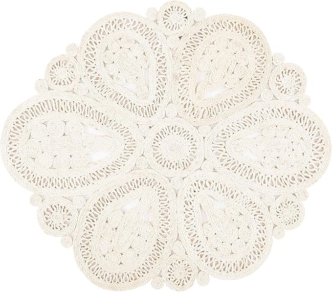 SAFAVIEH Area Rug 4' Round - Natural Fiber Collection - Ivory, Handmade Jute, Decorative Boho Floral Design (NF360B)