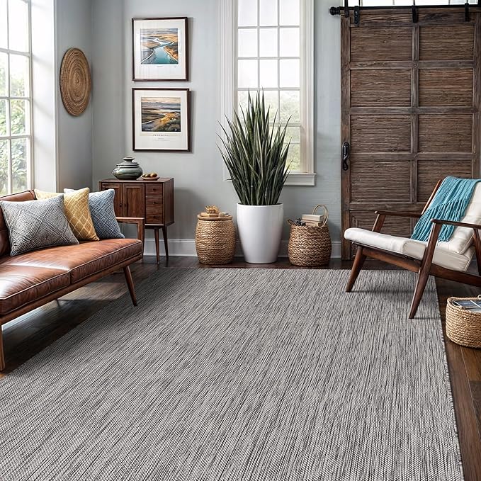 Washable Indoor Outdoor Rug 10x14 Weather Resistant Area Rugs Modern Solid for Porch Deck Balcony Backyard Patio Outside Carpet (10 X 14 Silver Grey)