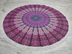 Round Beach Tapestry Turquoise Mandala Throw/Boho Hippie Beach Blanket Roundie/Indian Cotton Bohemian Large Round Table Cloth-Home Decor/Yoga Mat Meditation Picnic Rug (42", White And Pink)
